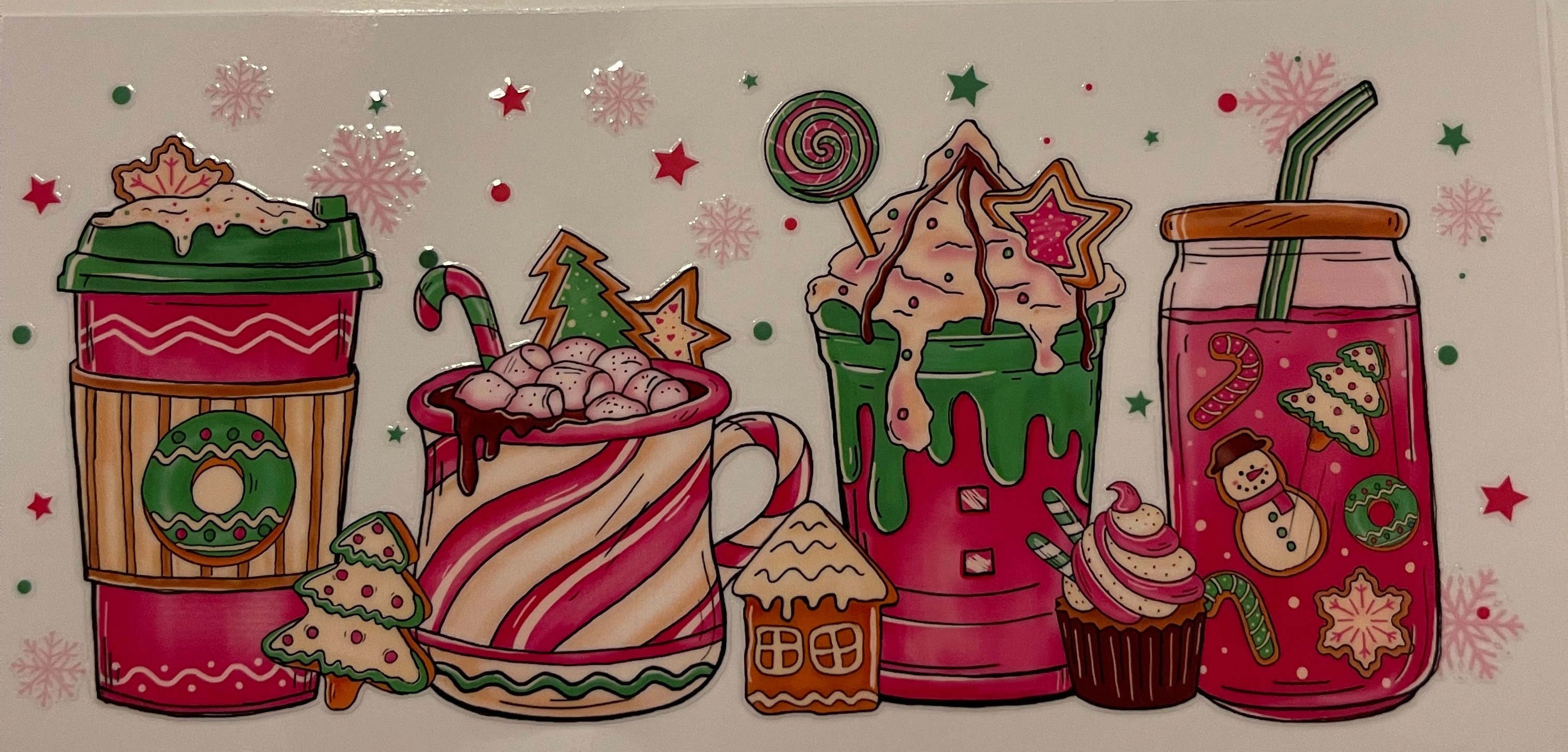 Four Christmas Cups Hot Pink